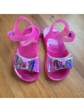 Kids Pink jelly Sandals with silver Bow size 9